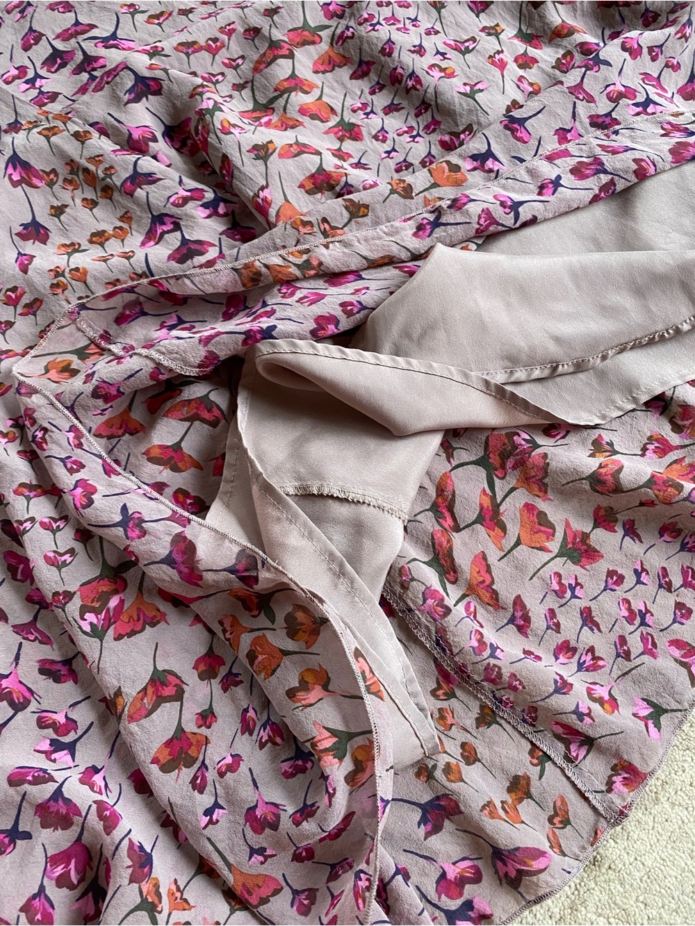Sundance 100% Silk Floral Print Mauve Pink A-Line Midi Skirt Elasticated Waist - Picture 7 of 7